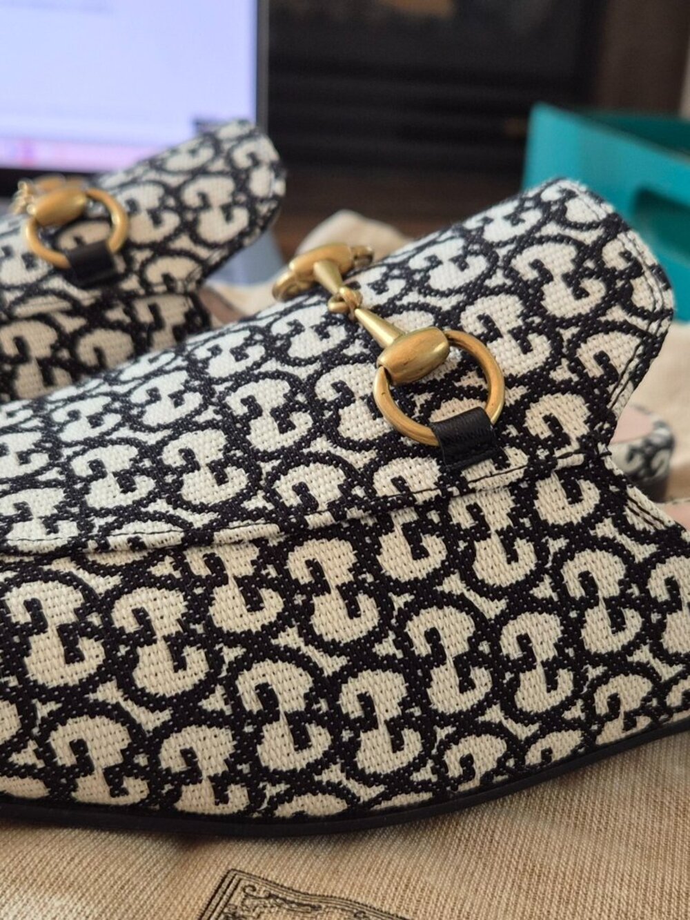 GUCCI PRINCETOWN HORSEBIT GG JACQUARD LOAFER MULE EU 38 1/2 Run Small! - Picture 6 of 9